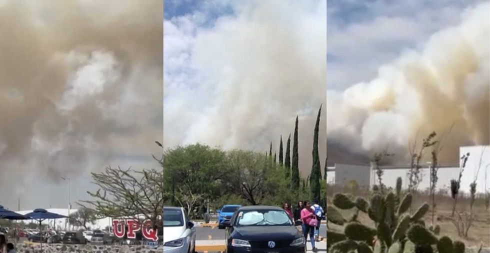 Alumnos de la UPQ en riesgo por incendio forestal sin control.