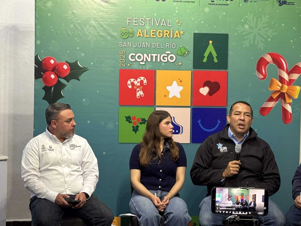 Anuncio oficial del Festival Alegría Querétaro 2025 en San Juan del Río con autoridades municipales y estatales.