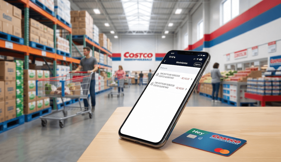Aplicaci\u00f3n bancaria muestra dos movimientos de Costco Quer\u00e9taro por 2 mil 143 pesos con una referencia comercial id\u00e9ntica.