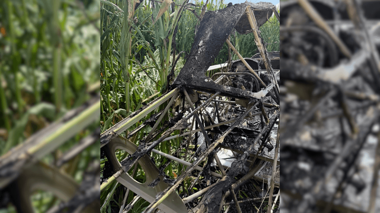 Bomberos y personal de emergencia trabajan junto al sembradío de maíz donde cayó una avioneta en Santa Matilde