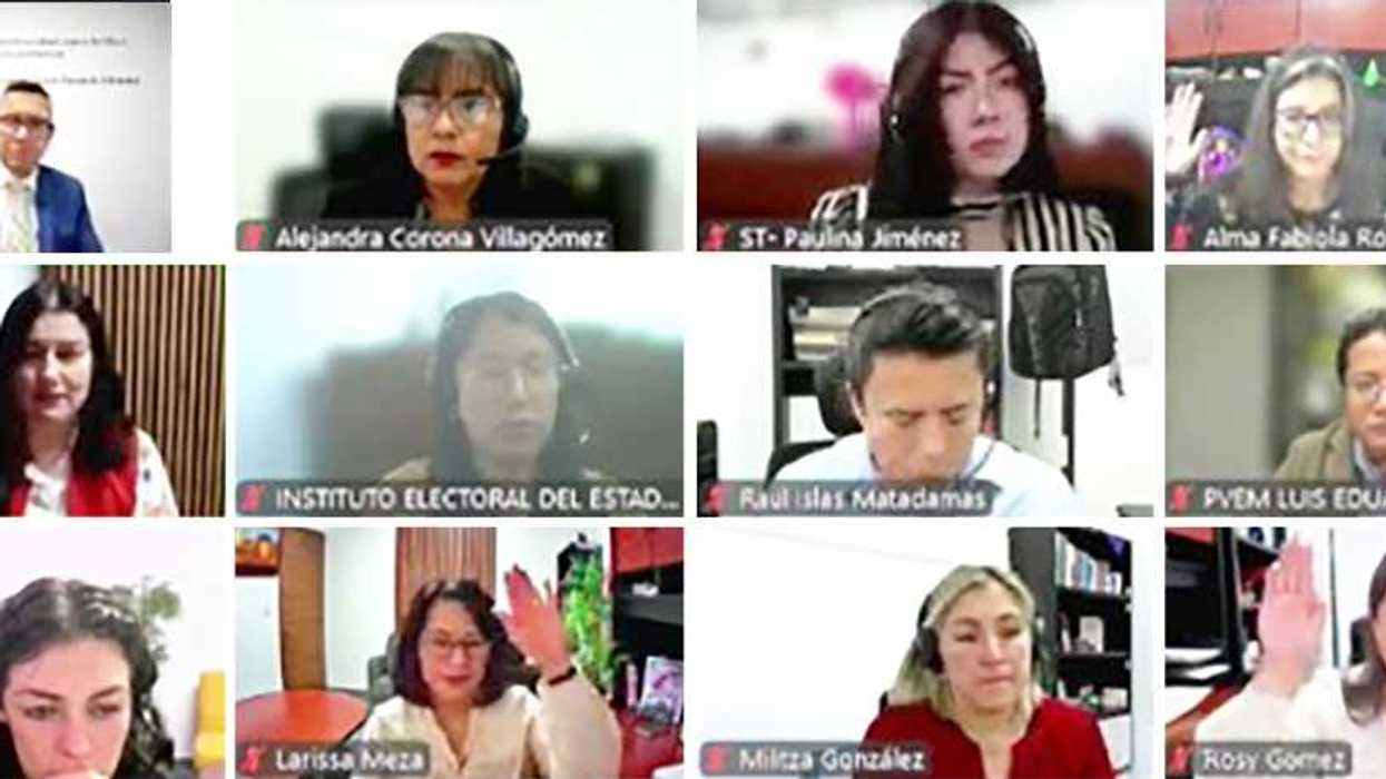 Captura de la sesión virtual de las Comisiones Unidas del IEEQ en la que se presentó el micrositio de transparencia violeta para mujeres.