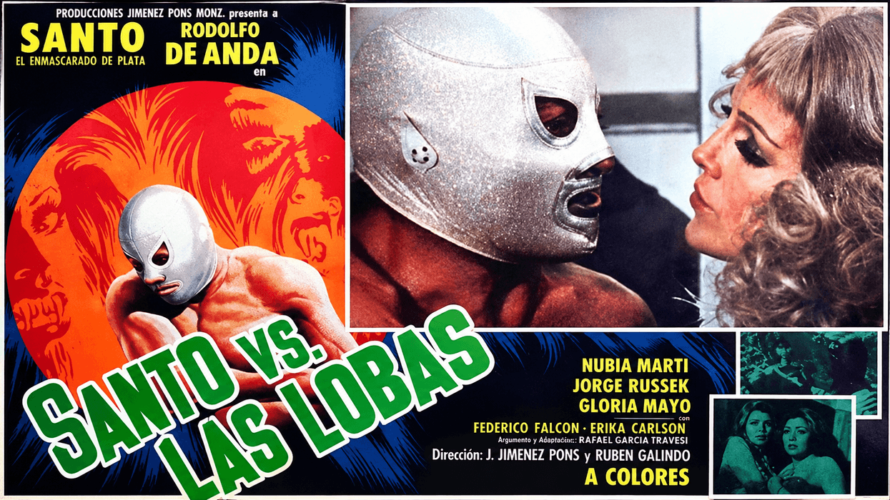 Cartel de la película Santo vs. las lobas, filmada en San Juan del Río