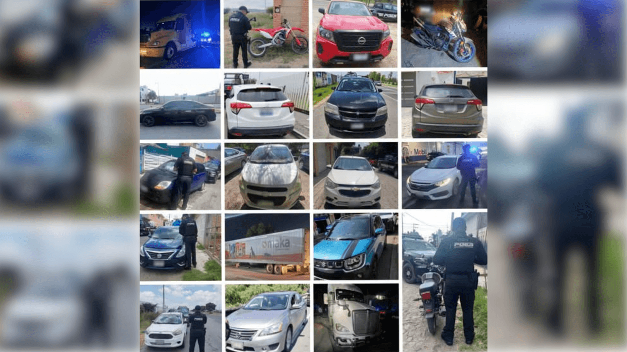 Cartel de la Policía Estatal de Querétaro (POES) con fotografías de 19 vehículos recuperados con reporte de robo en Querétaro.