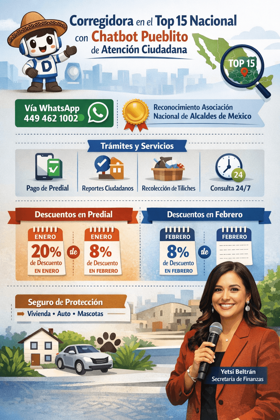 Chatbot Pueblito de Corregidora entra al Top 15 nacional de atenci\u00f3n ciudadana digital operando v\u00eda WhatsApp