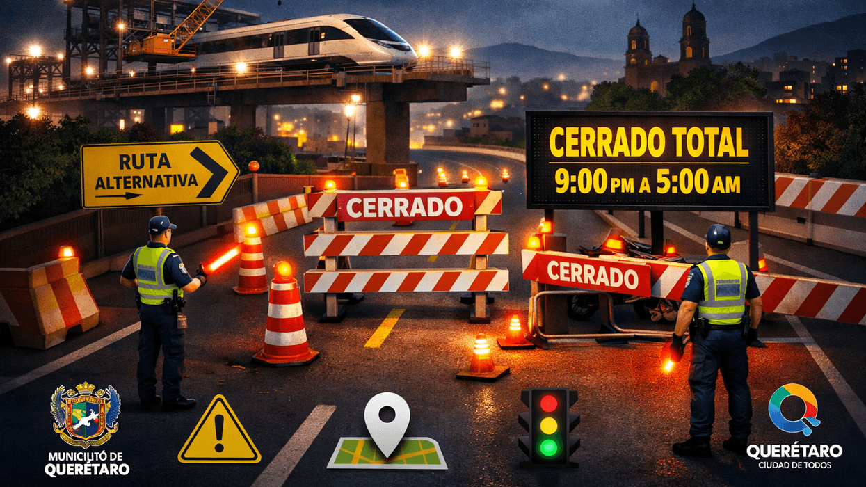 Cierre vial nocturno en avenida Corregidora Norte de Querétaro por obra del Tren México-Querétaro