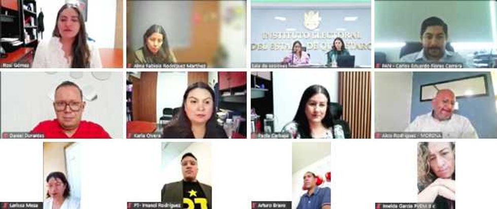 Consejeras, consejeros electorales y representantes de partidos pol\u00edticos participan de manera virtual en la sesi\u00f3n extraordinaria del Consejo General del IEEQ.