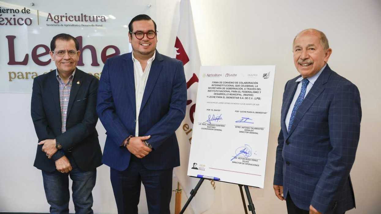 Convenio de colaboración entre Inafed y Leche para el Bienestar para distribuir el programa de abasto social en municipios de México, agosto 2026