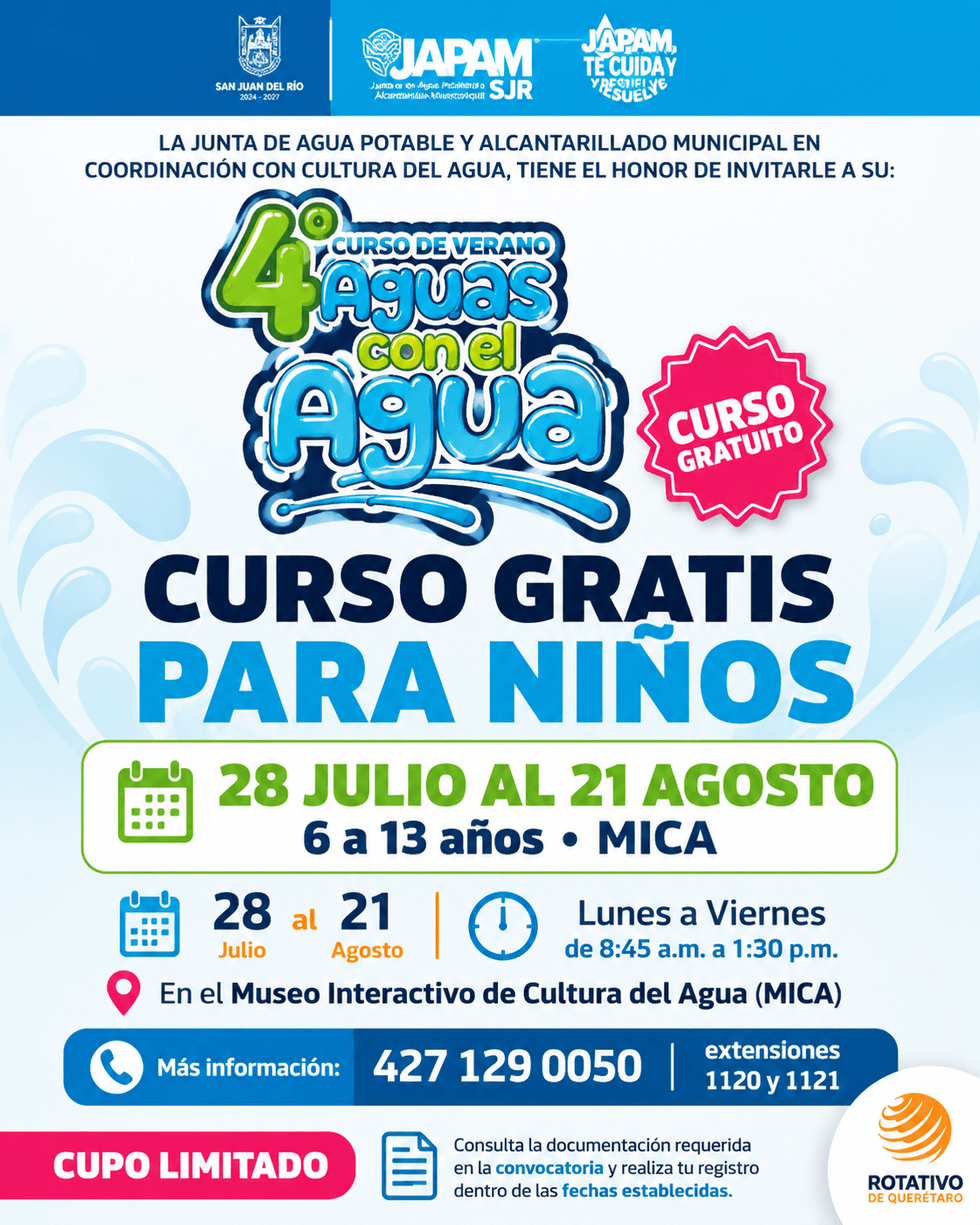 Convocatoria del curso de verano Aguas con el Agua de JAPAM en San Juan del R\u00edo