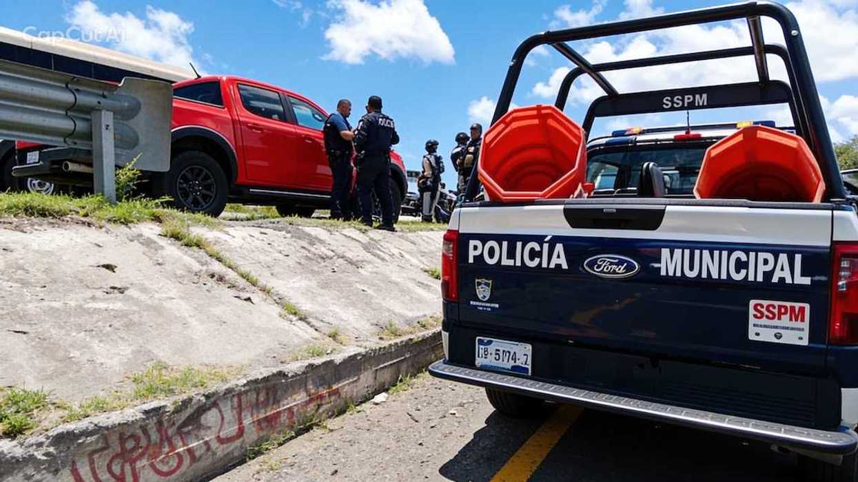 Cuerpos de seguridad mantienen un cerco sobre la autopista México-Querétaro, en San Juan del Río, durante la captura de cuatro presuntos responsables.