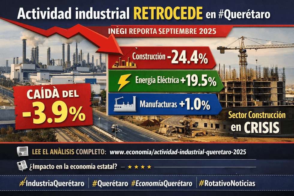 Desarrollo industrial en Quer\u00e9taro. El sector construcci\u00f3n fue el m\u00e1s afectado con una ca\u00edda del 24.4 por ciento anual.