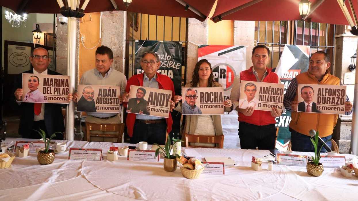 Dirigentes del PRI Querétaro en conferencia sobre medidas anticorrupción, encabezados por Abigail Arredondo.