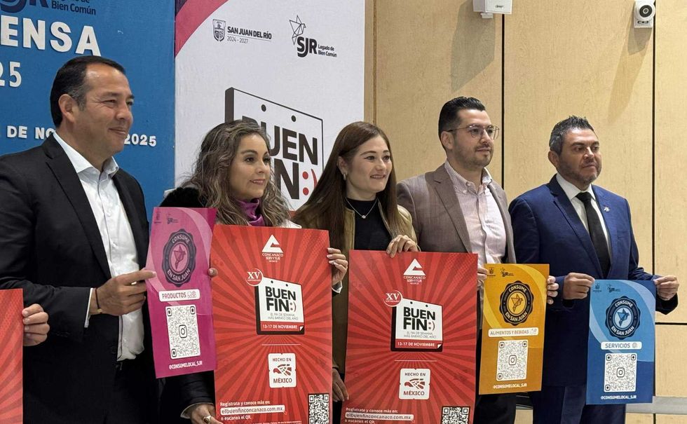 El alcalde Roberto Cabrera Valencia presentó las cifras de Buen Fin 2025 durante rueda de prensa en las instalaciones de CANACO San Juan del Río.