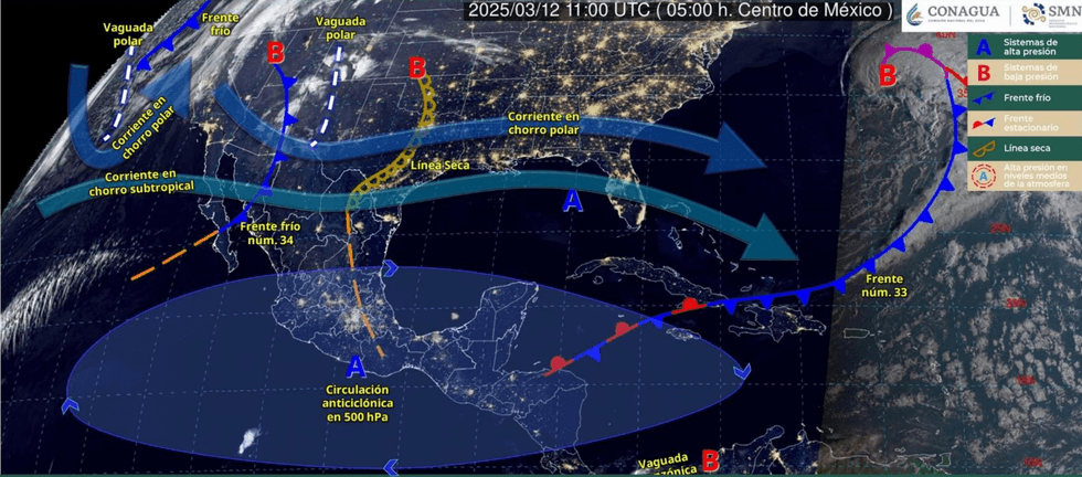 El frente frío número 34 provocará condiciones extremas en el norte del país, con posible caída de nieve en zonas montañosas y rachas de viento intensas que aumentan el riesgo de incendios forestales. Foto: Archivo/Conagua.