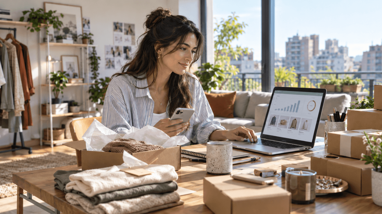 Emprendedora gestiona ventas online y organiza pedidos de ropa en su negocio digital