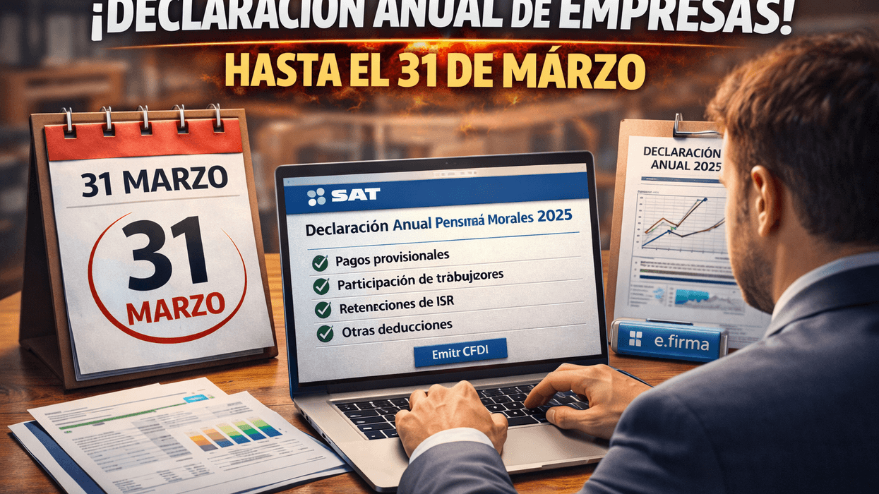 Empresario revisa plataforma SAT para presentar Declaración Anual empresas 2025 con información precargada de pagos provisionales