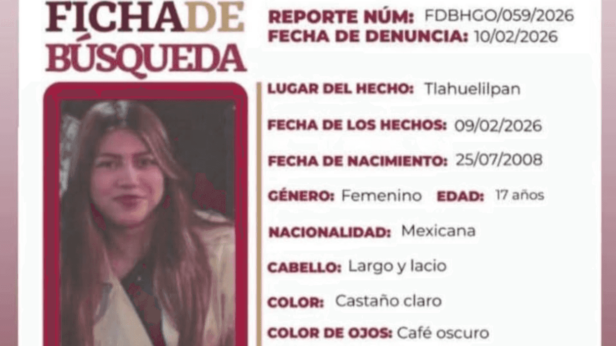 Ficha de búsqueda de Abril Meza Sánchez, joven desaparecida en Tlahuelilpan, Hidalgo, emitida por la Procuraduría estatal