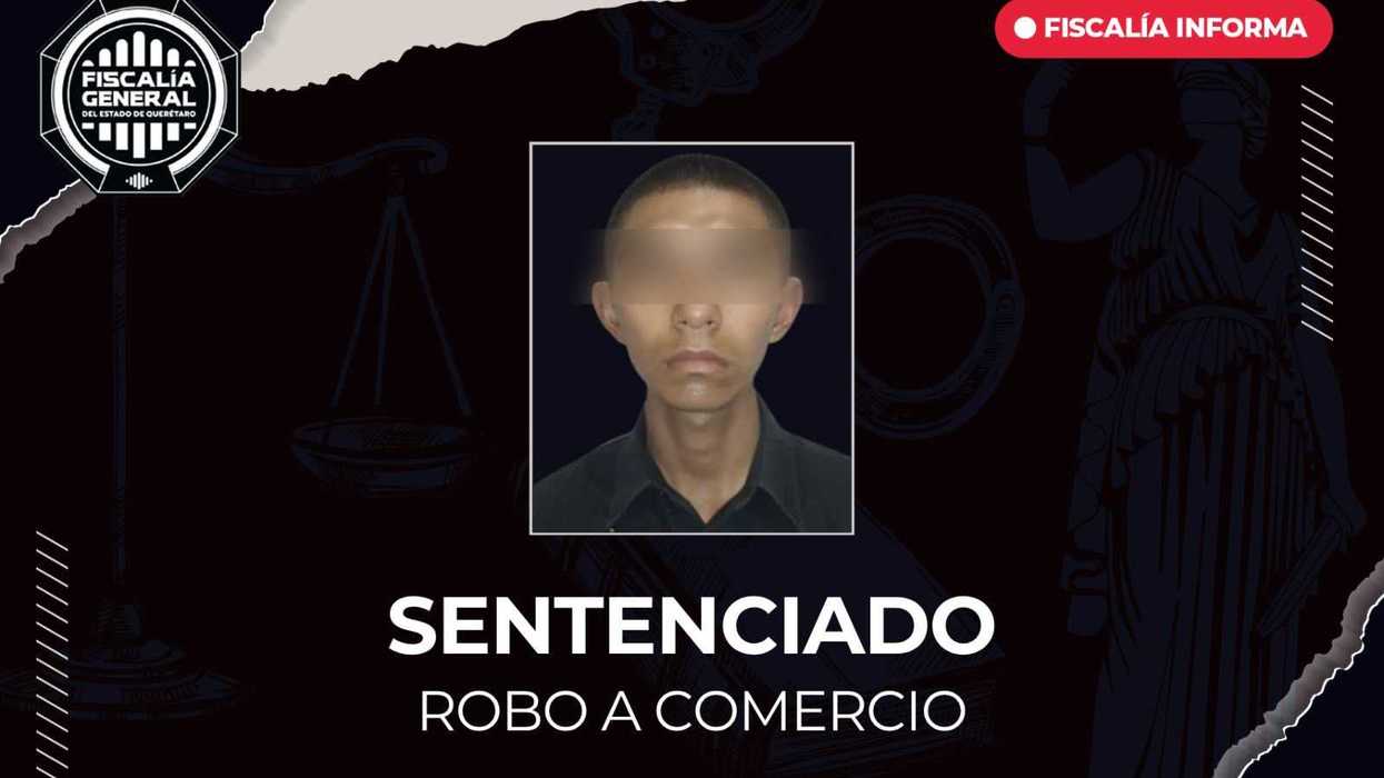 Ficha de la Fiscalía de Querétaro con fotografía de Juan Diego “N”, sentenciado por robo a comercio, con los ojos difuminados