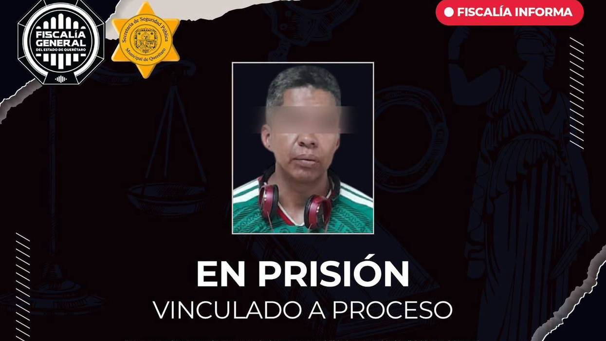 Ficha de la Fiscalía de Querétaro con la fotografía de Néstor “N”, con el rostro difuminado, vinculado a proceso por robo equiparado de vehículo