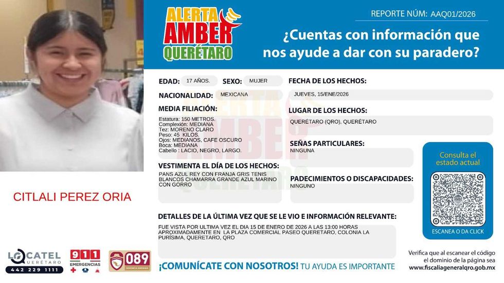 Fiscal\u00eda General del Estado de Quer\u00e9taro confirma localizaci\u00f3n de adolescente tras Alerta AMBER enero 2026