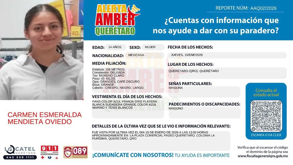 Fiscal\u00eda General del Estado de Quer\u00e9taro confirma localizaci\u00f3n de adolescente tras Alerta AMBER enero 2026