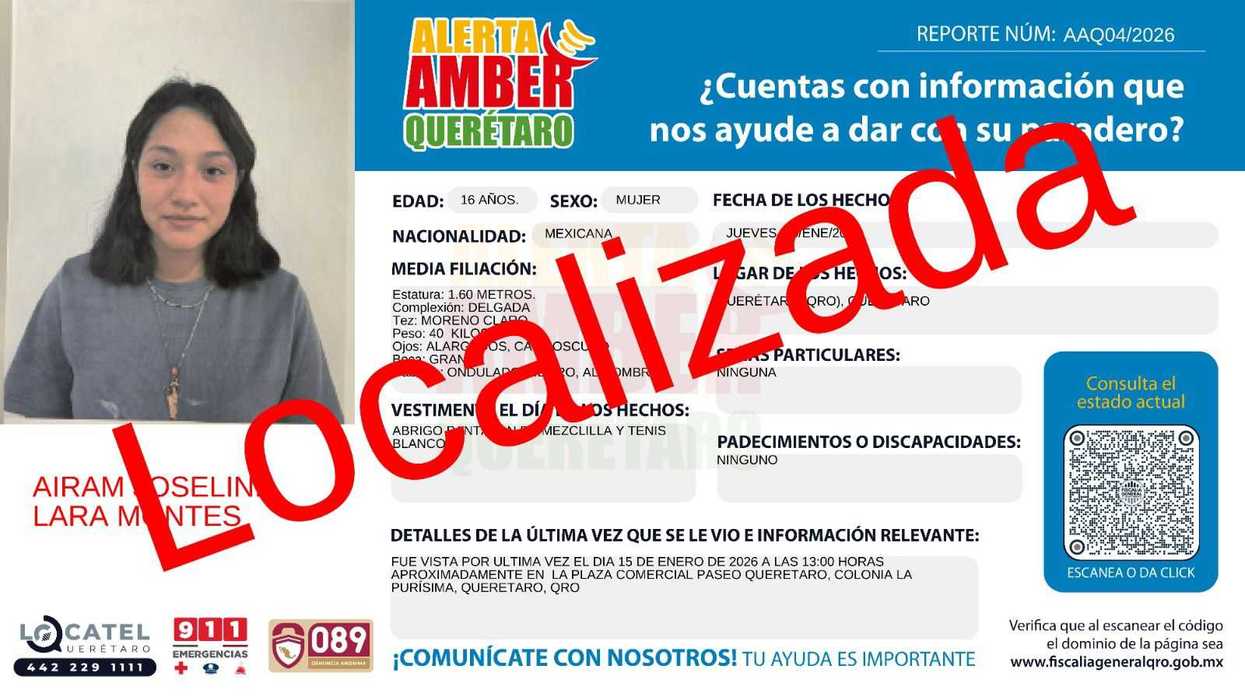 Fiscalía General del Estado de Querétaro confirma localización de adolescente tras Alerta AMBER enero 2026