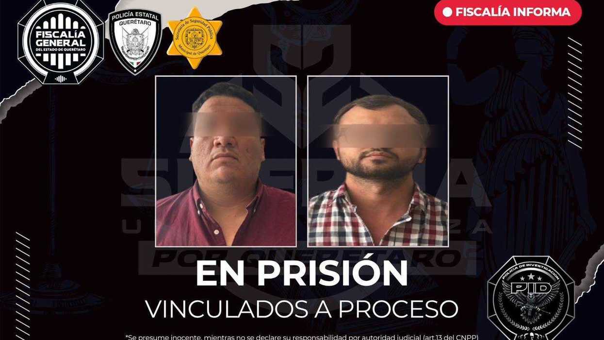 Gráfico de la Fiscalía de Querétaro con el rostro cubierto de uno de los hombres vinculados a proceso por fraude de autos.