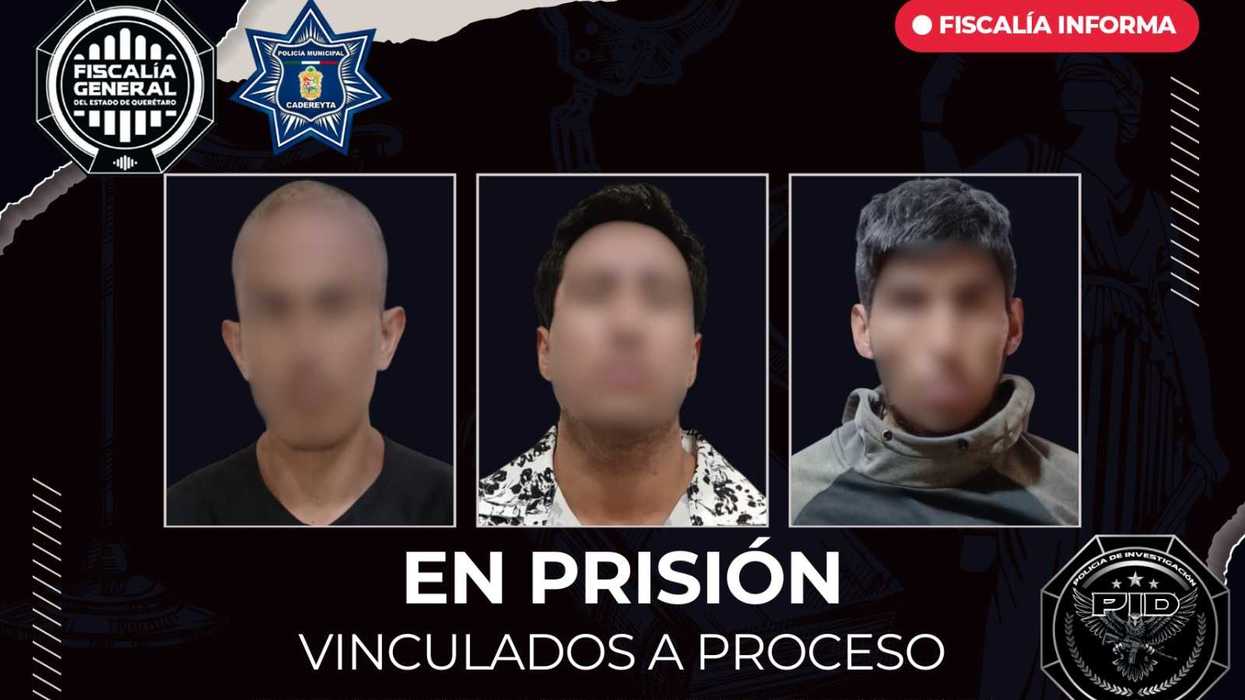 Gráfico oficial de la FGE Querétaro sobre la vinculación a proceso de tres hombres por homicidio en Cadereyta.