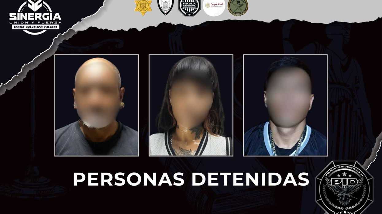 Gráfico oficial sobre tres personas detenidas en cateos de Sinergia por Querétaro
