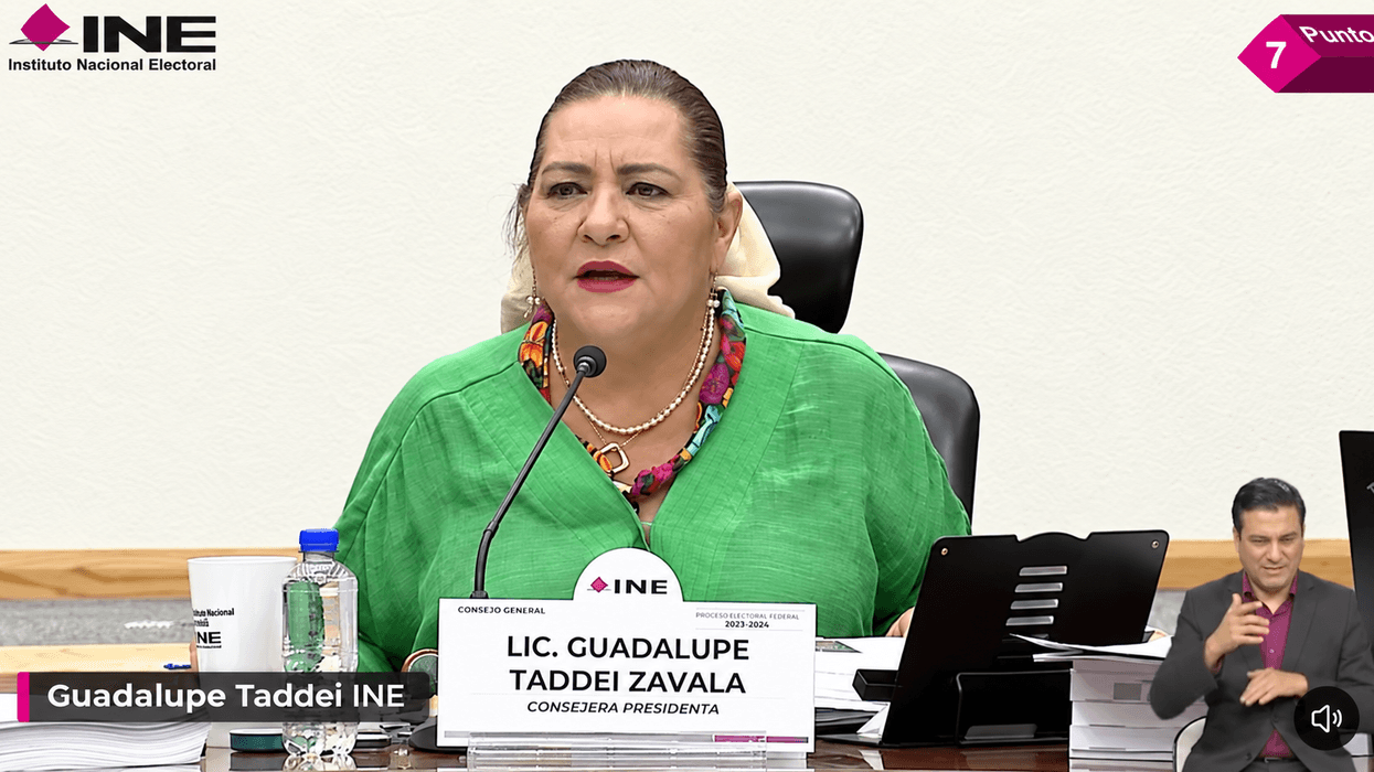 Guadalupe Taddei Zavala, consejera presidenta del INE, habla durante una sesión del Consejo General del Instituto Nacional Electoral