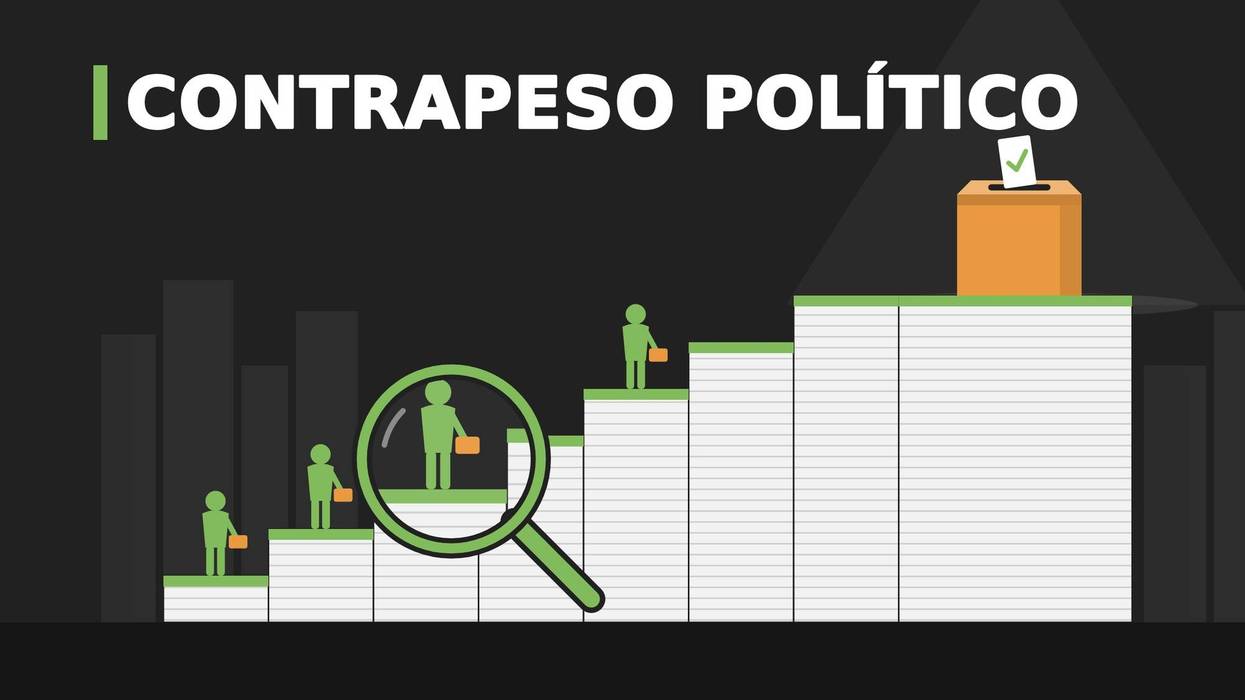 Ilustración conceptual de aspirantes del PAN en San Juan del Río: una lupa sobre la escalera de cargos que lleva a una urna