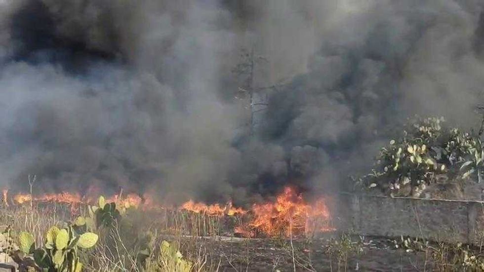Voraz incendio amenaza viviendas en zona de pastizales, en San Juan del Río