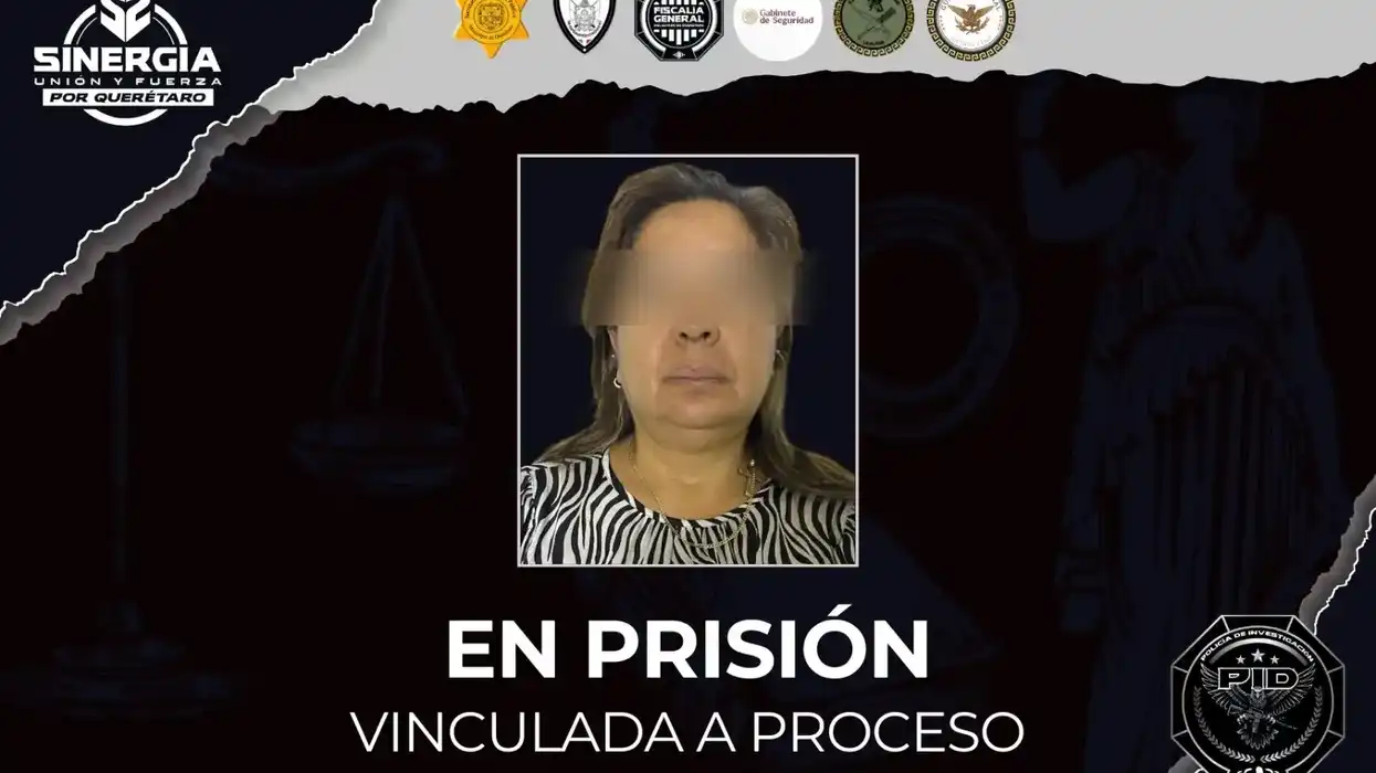 Imagen institucional de Sinergia con fotografía de identificación de Alicia "N" con rostro difuminado y leyenda "En prisión, vinculada a proceso"