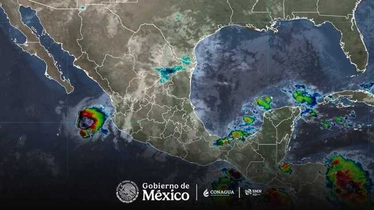 Imagen satelital de la tormenta tropical Trudy en el Pacífico, al oeste-suroeste de Cabo Corrientes, Jalisco