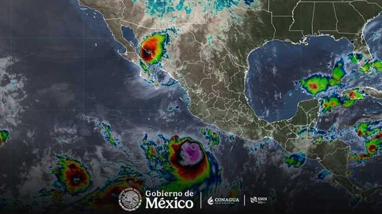Imagen satelital del SMN del huracán Polo sobre la costa de Sonora y otros sistemas tropicales en el Pacífico