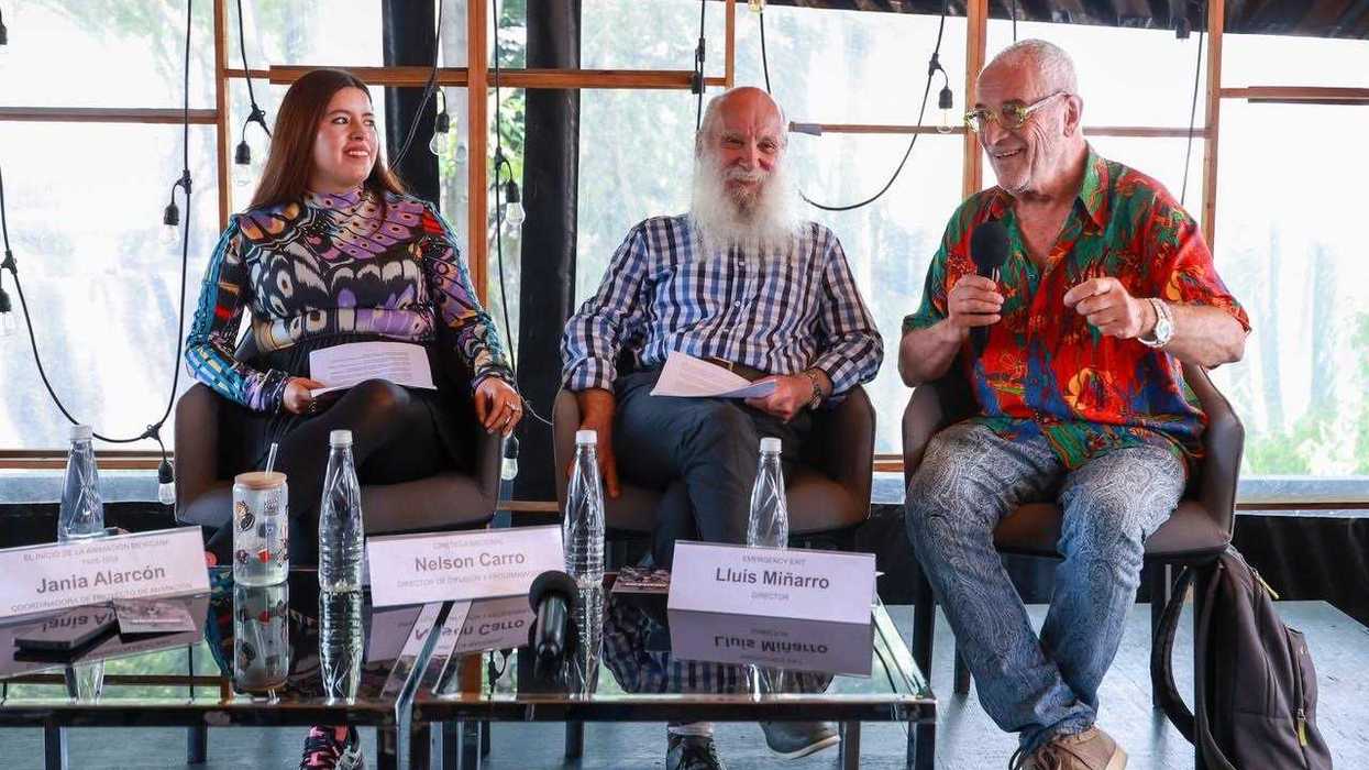 Jania Alarcón, Nelson Carro y Lluís Miñarro durante la presentación del 45 Foro Internacional de Cine y la restauración 4K de la animación mexicana 1935-1938
