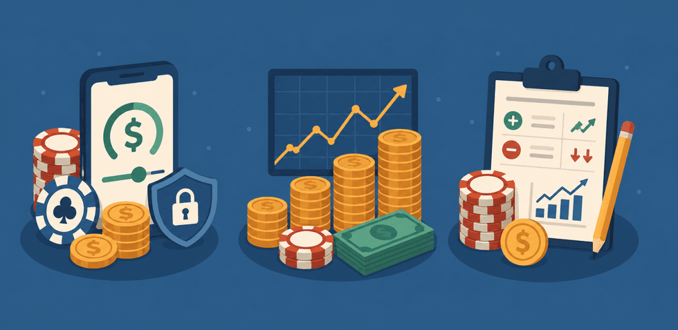 Jugador administra su bankroll mientras juega en un casino en l\u00ednea, aplicando l\u00edmites de apuestas y estrategias de gesti\u00f3n del capital para un juego responsable.
