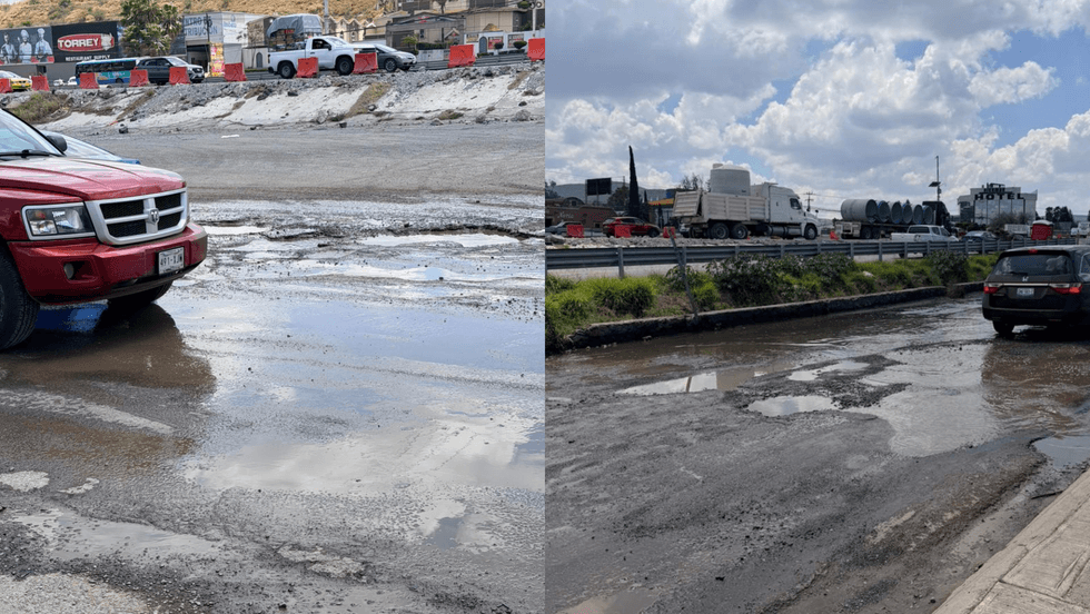 Lateral de la carretera 57 inundada por fuga de aguas negras a la altura del kil\u00f3metro 200 en El Marqu\u00e9s Quer\u00e9taro
