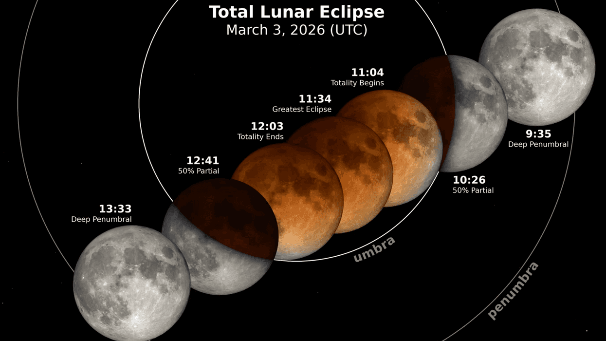 Luna teñida de rojo cobrizo durante el eclipse lunar total del 3 de marzo de 2026 visible en México