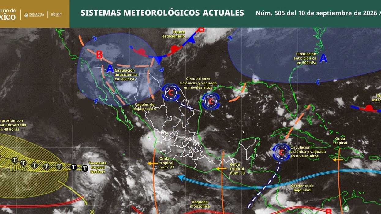 Mapa de Conagua y el SMN con los sistemas meteorológicos que provocan lluvias fuertes y calor extremo en México