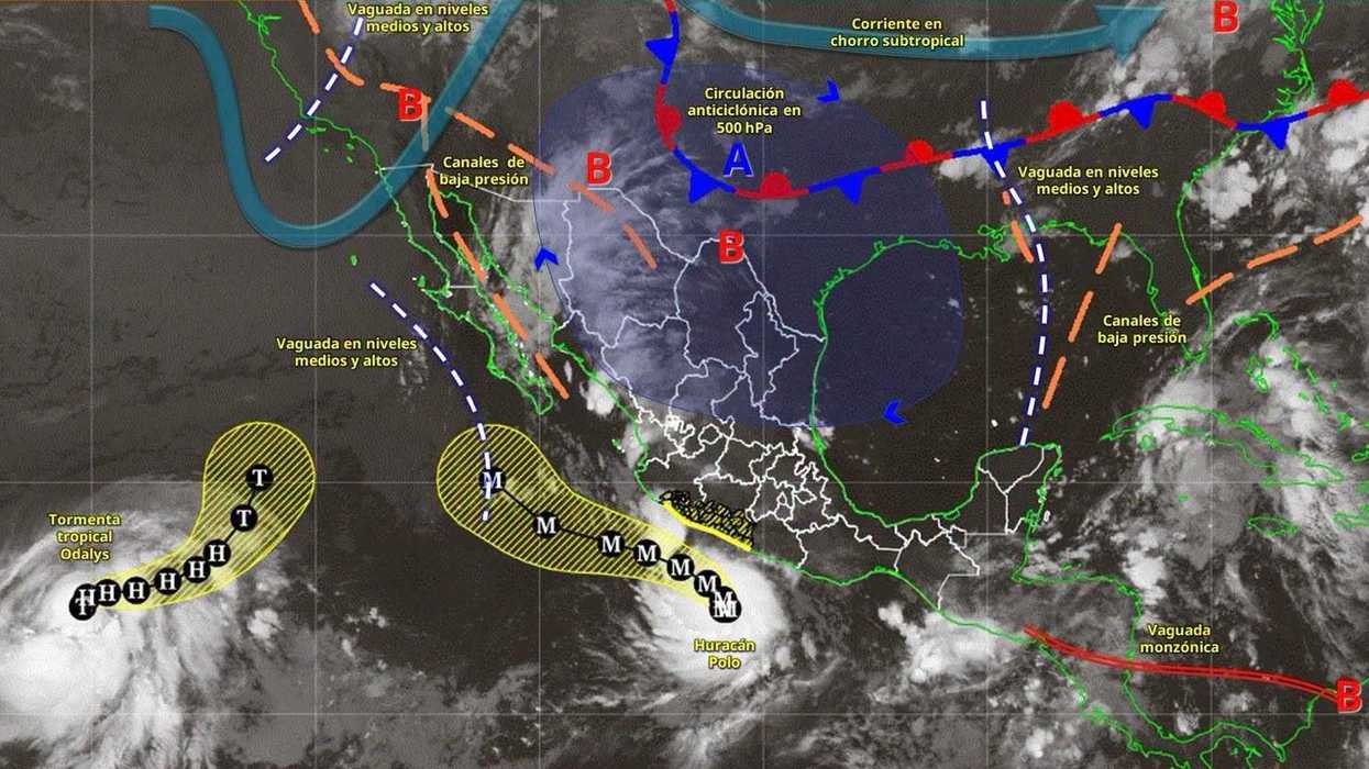 Mapa de sistemas meteorológicos de México del 22 de septiembre de 2026, con el huracán Polo y el monzón mexicano