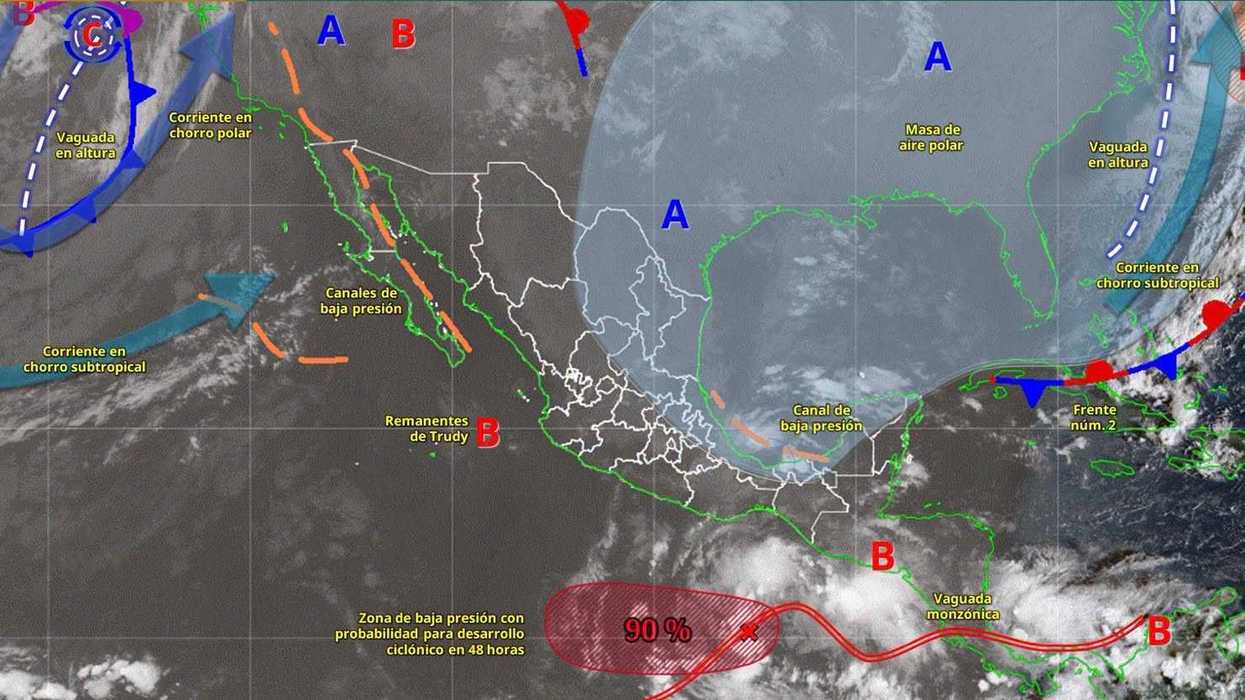 Mapa del Servicio Meteorológico Nacional con los sistemas meteorológicos que influyen en el clima de México el 20 de octubre de 2026, entre ellos el frente frío número 2 y la masa de aire polar.