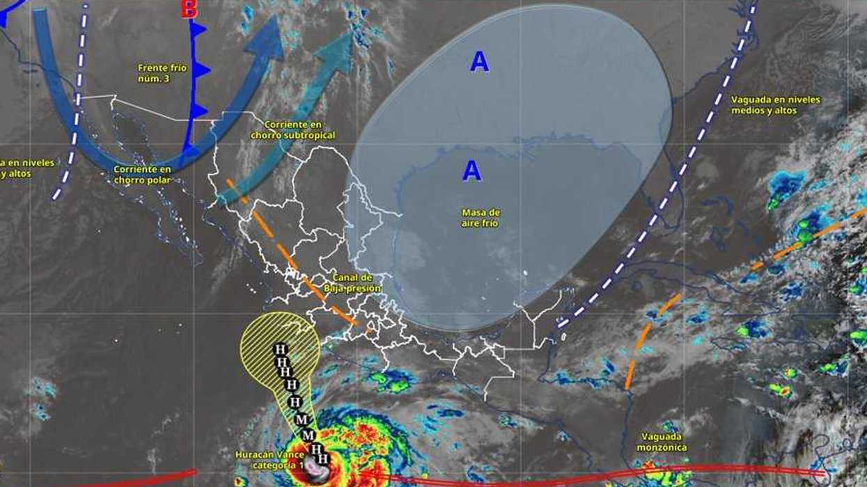 Mapa del SMN con frente frío número 3, masa de aire frío y huracán Vance frente a Guerrero