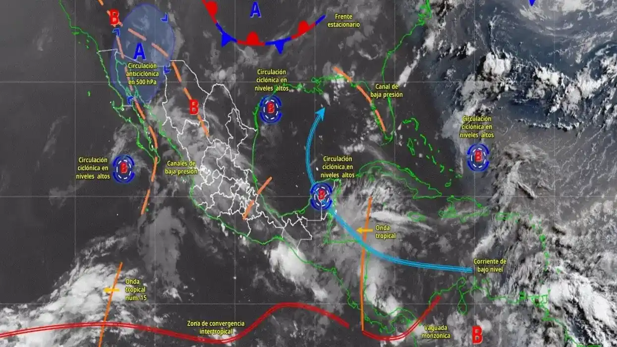 Mapa satelital del SMN muestra canales de baja presión y nubosidad sobre el centro de México