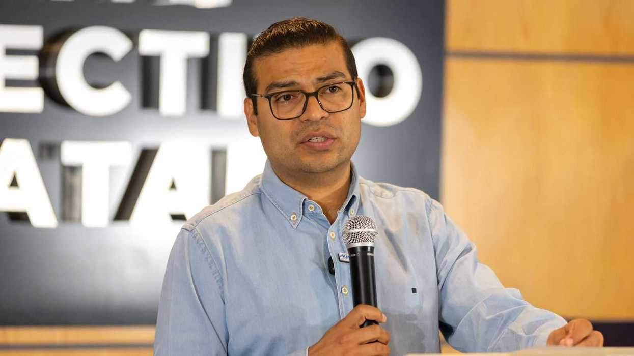 Martín Arango, dirigente estatal del PAN Querétaro, durante conferencia de prensa sobre caso Rocha Moya en Querétaro, mayo 2026
