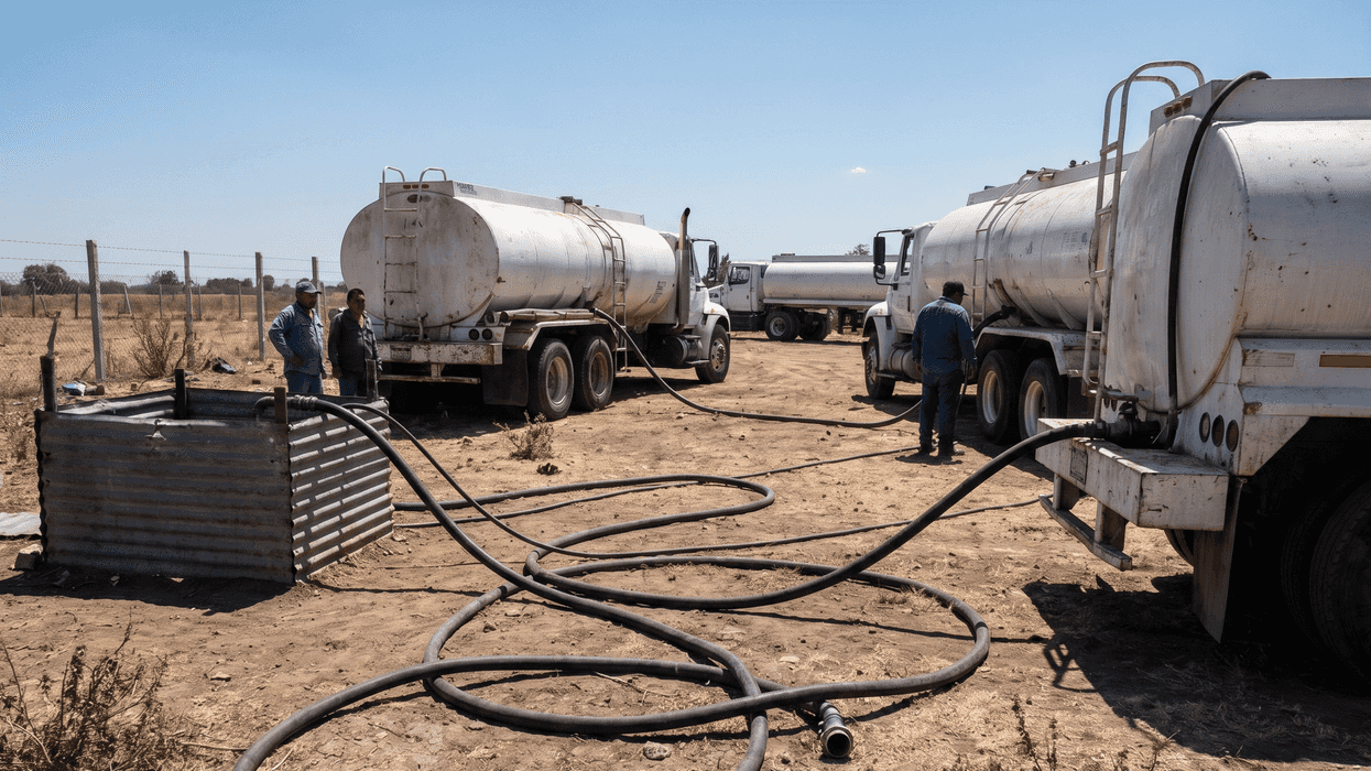 Militares del Ejército Mexicano y personal de Conagua resguardan la entrada de un predio durante cateo por extracción ilegal de agua en San Juan del Río