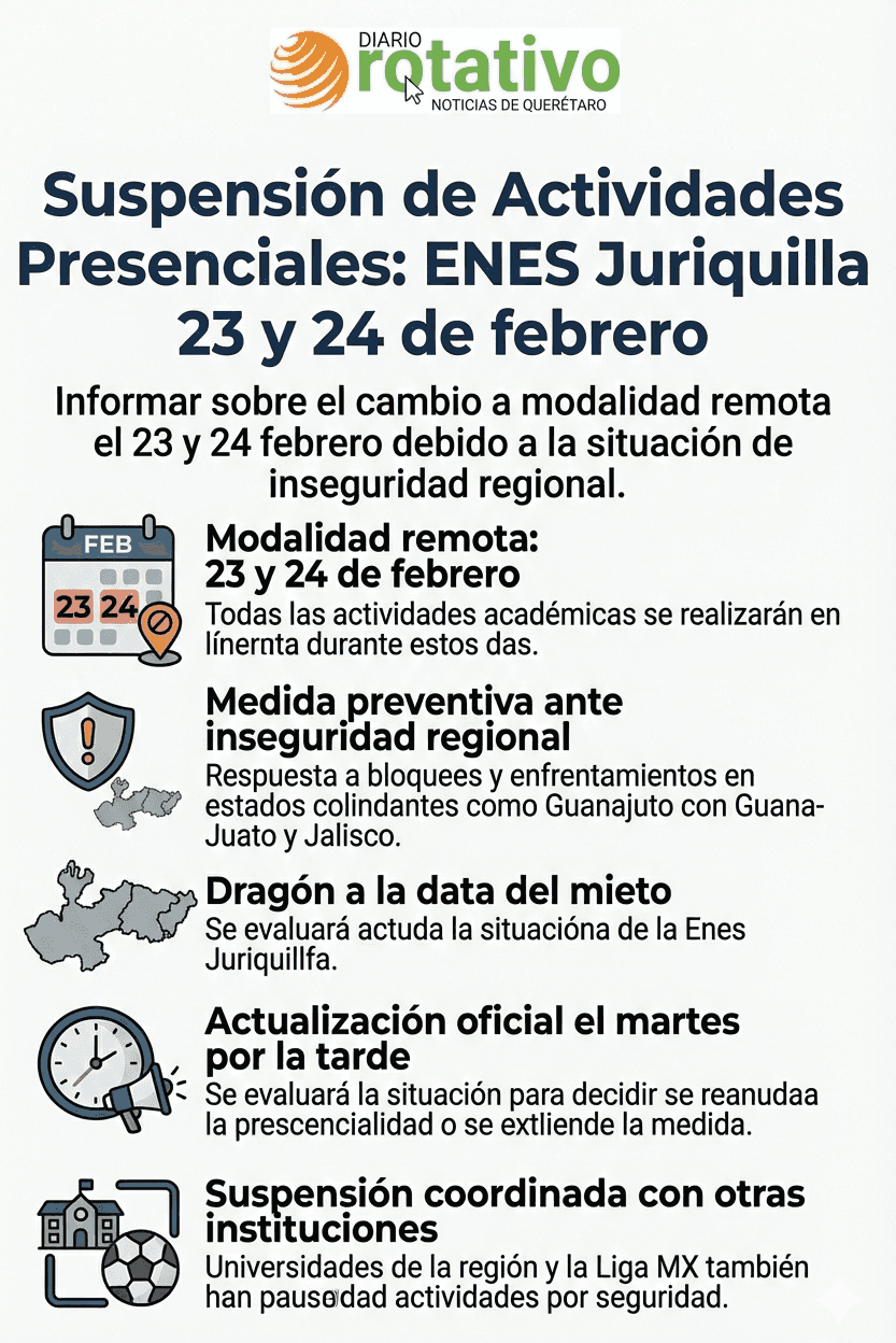Oficio del Consejo T\u00e9cnico de la ENES Juriquilla UNAM que anuncia suspensi\u00f3n de clases presenciales por inseguridad en Quer\u00e9taro