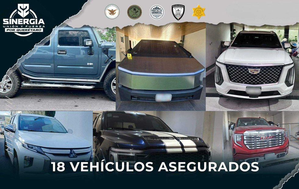 Operativo Sinergia por Querétaro asegura 18 vehículos en cateos simultáneos con participación de fuerzas estatales y federales.