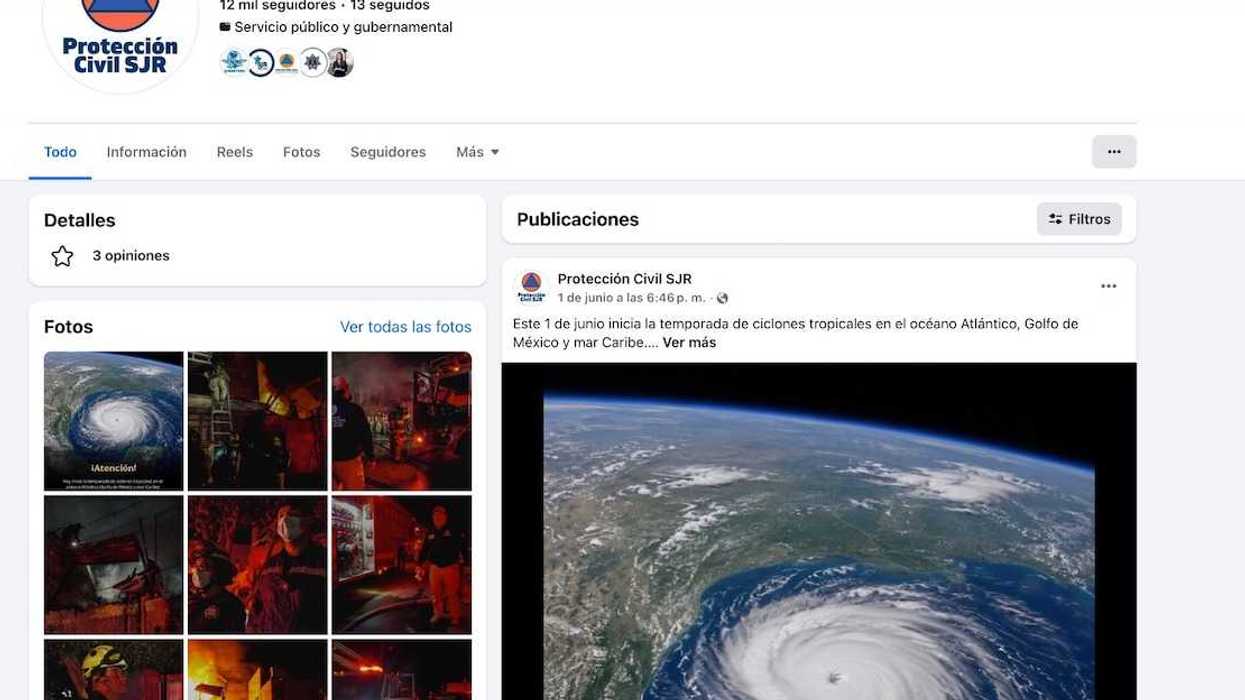 Página oficial de Protección Civil SJR en redes con una publicación visible del 1 de junio sobre la temporada de ciclones