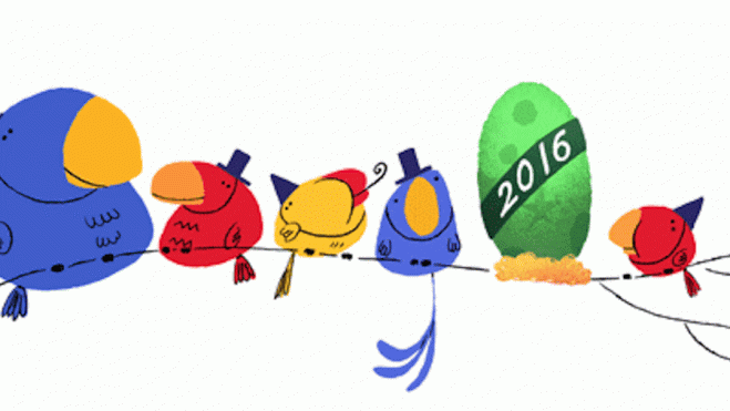 Pajaritos de colores esperan la llegada del 2016 en Google.