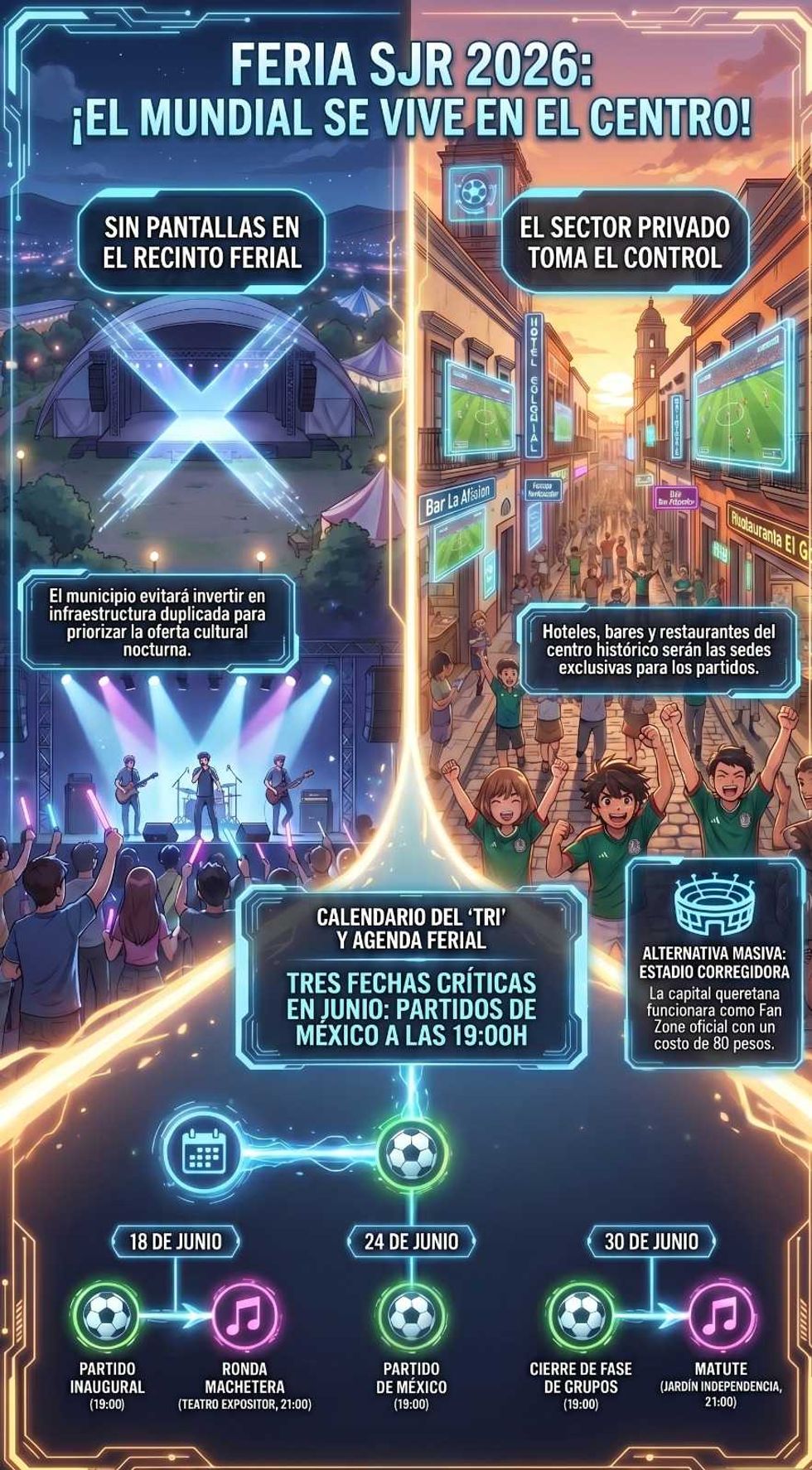 Pantallas Mundial 2026 Feria San Juan del R\u00edo hoteles restaurantes bares centro hist\u00f3rico transmisi\u00f3n